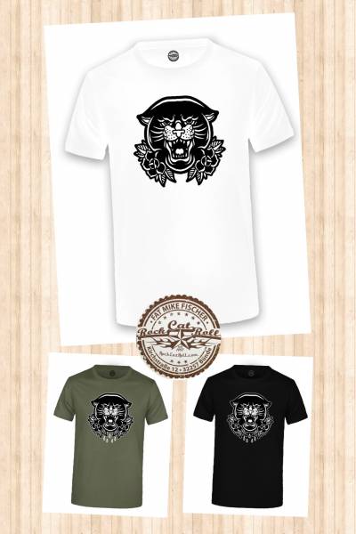 Oldschool Tattoo T-SHIRT "PANTHER & BLACK ROSE" in 3 different colours