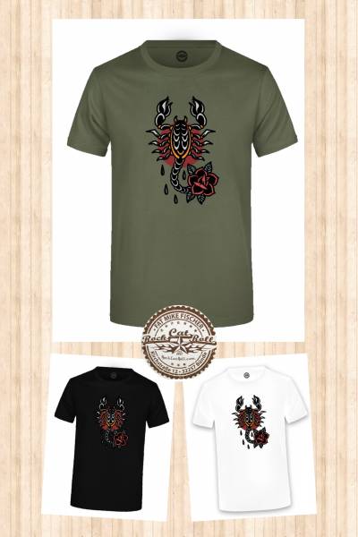 Oldschool Tattoo T-SHIRT "SCORPION ROSE" in 3 different colours