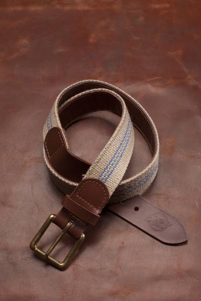Jute Strap belt, reverse side and tail ends genuine brown leather