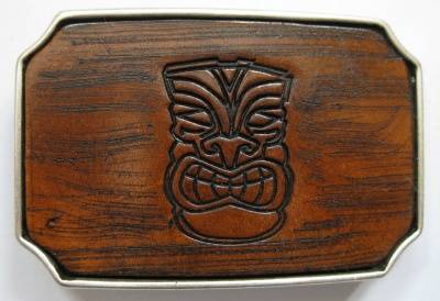 BUCKLE - TIKI FACE handcrafted - brown - wood