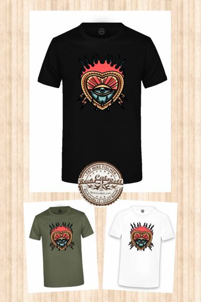 Oldschool Tattoo T-SHIRT "BURNING HEART & THUNDER" in 3 different colours