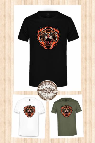 Oldschool Tattoo T-SHIRT "BURNING TIGER" in 3 different colours