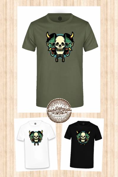 Oldschool Tattoo T-SHIRT "SKULL IN ONI" in 3 different colours