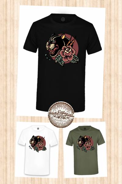 Oldschool Tattoo T-SHIRT "PANTHER & ROSE" in 3 different colours