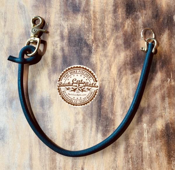 Wallet - Lanyard , genuine Leather, black or dark brown, solid brass shackle + carabiner
