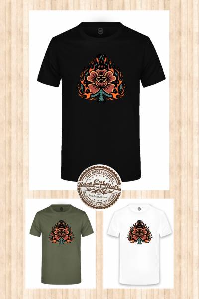 Oldschool Tattoo T-SHIRT "FLAMING ROSE" in 3 different colours