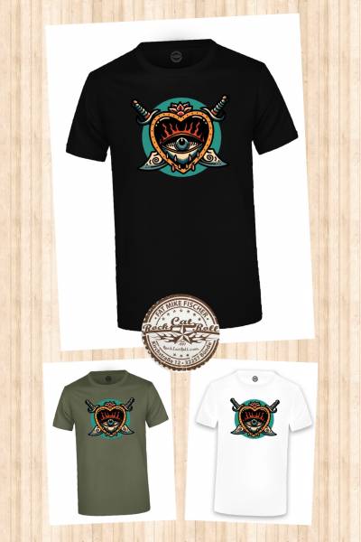 Oldschool Tattoo T-SHIRT "SWORDS & HEART" in 3 different colours